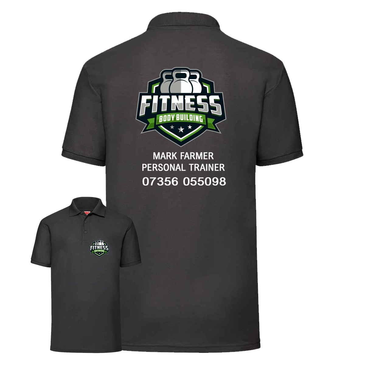 Personal Trainer Polo With Your Logo Front & Back - Mens Fit
