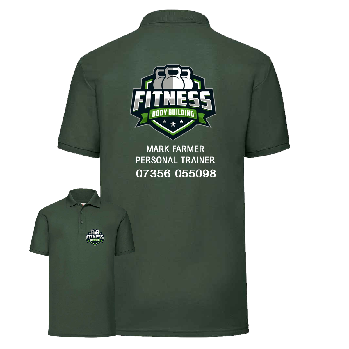 Personal Trainer Polo With Your Logo Front & Back - Mens Fit