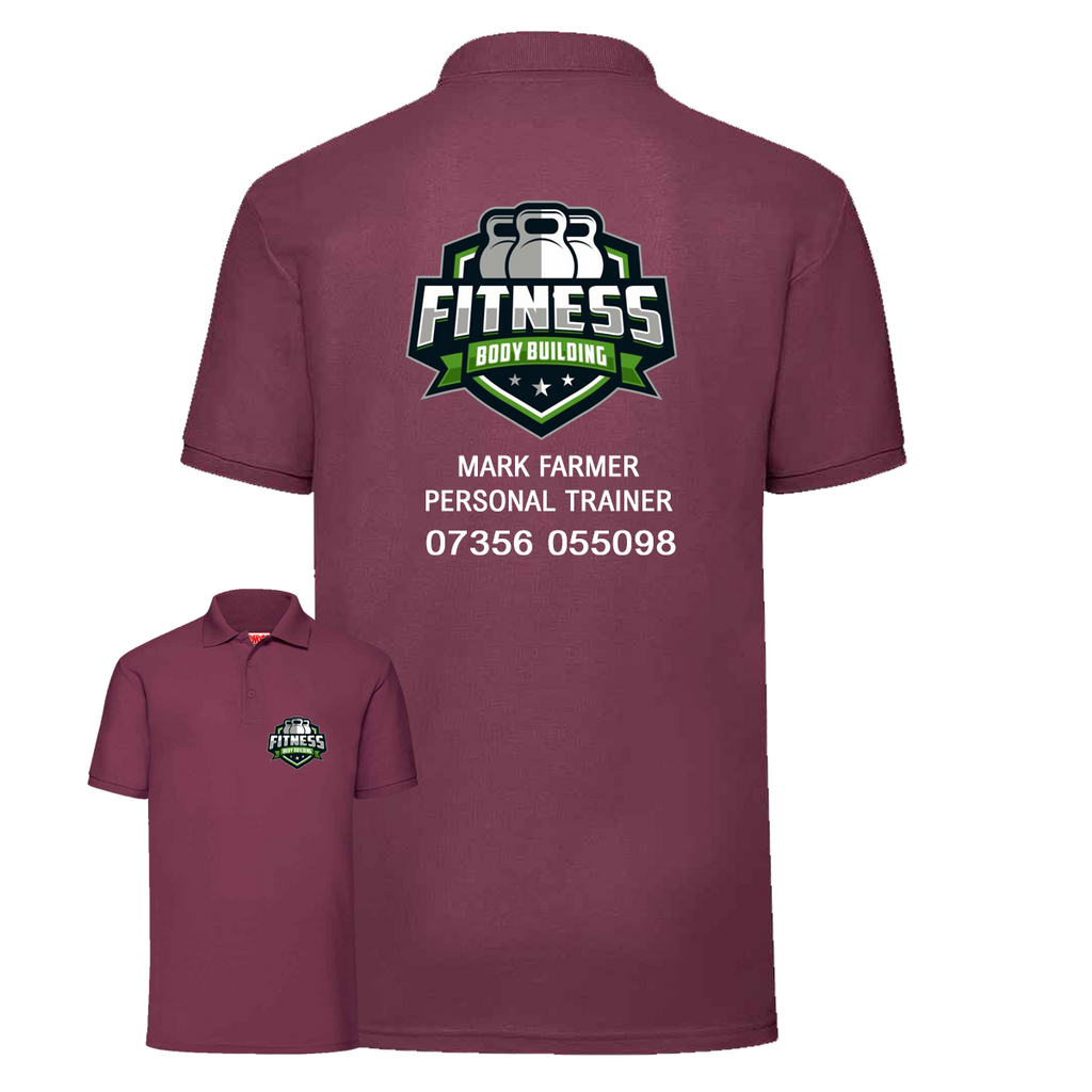 Personal Trainer Polo With Your Logo Front & Back - Mens Fit