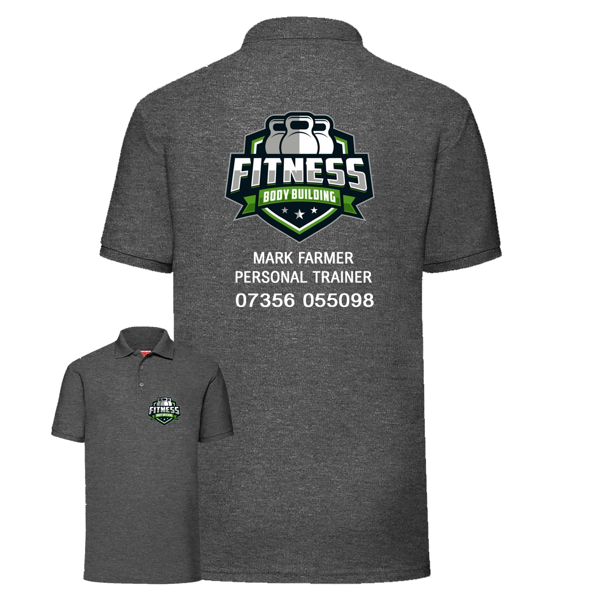 Personal Trainer Polo With Your Logo Front & Back - Mens Fit