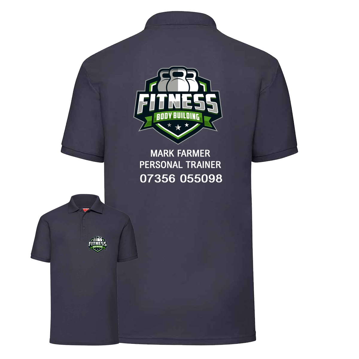 Personal Trainer Polo With Your Logo Front & Back - Mens Fit
