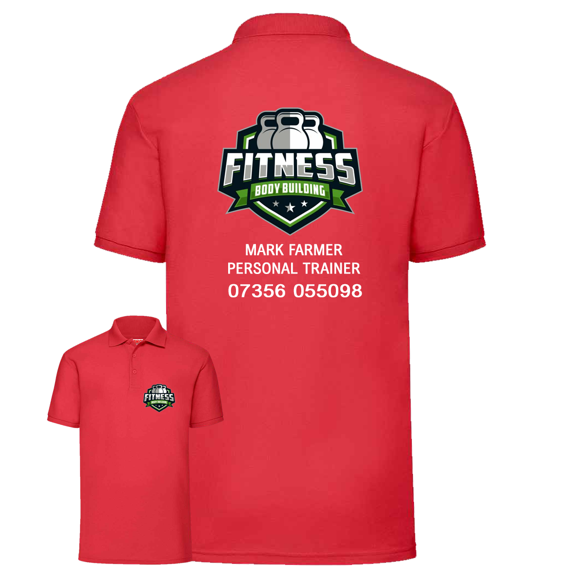 Personal Trainer Polo With Your Logo Front & Back - Mens Fit