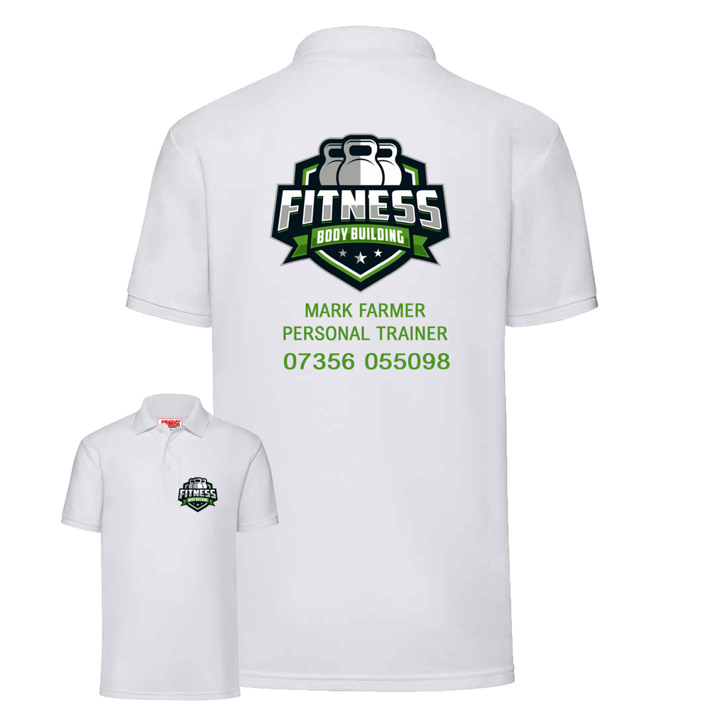 Personal Trainer Polo With Your Logo Front & Back - Mens Fit
