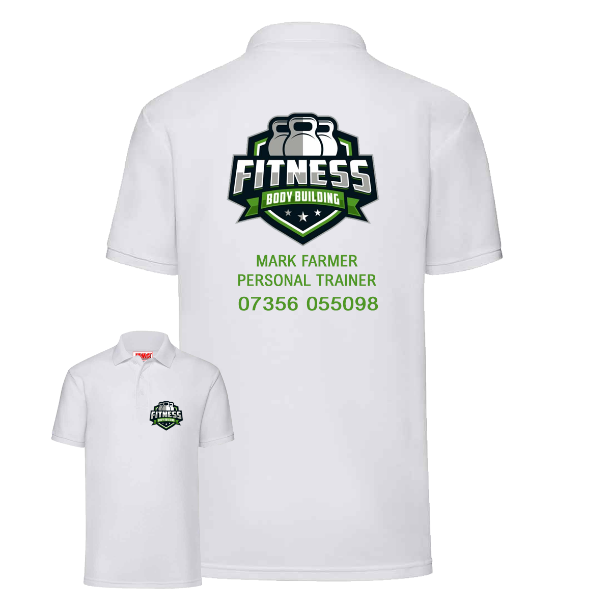 Personal Trainer Polo With Your Logo Front & Back - Mens Fit