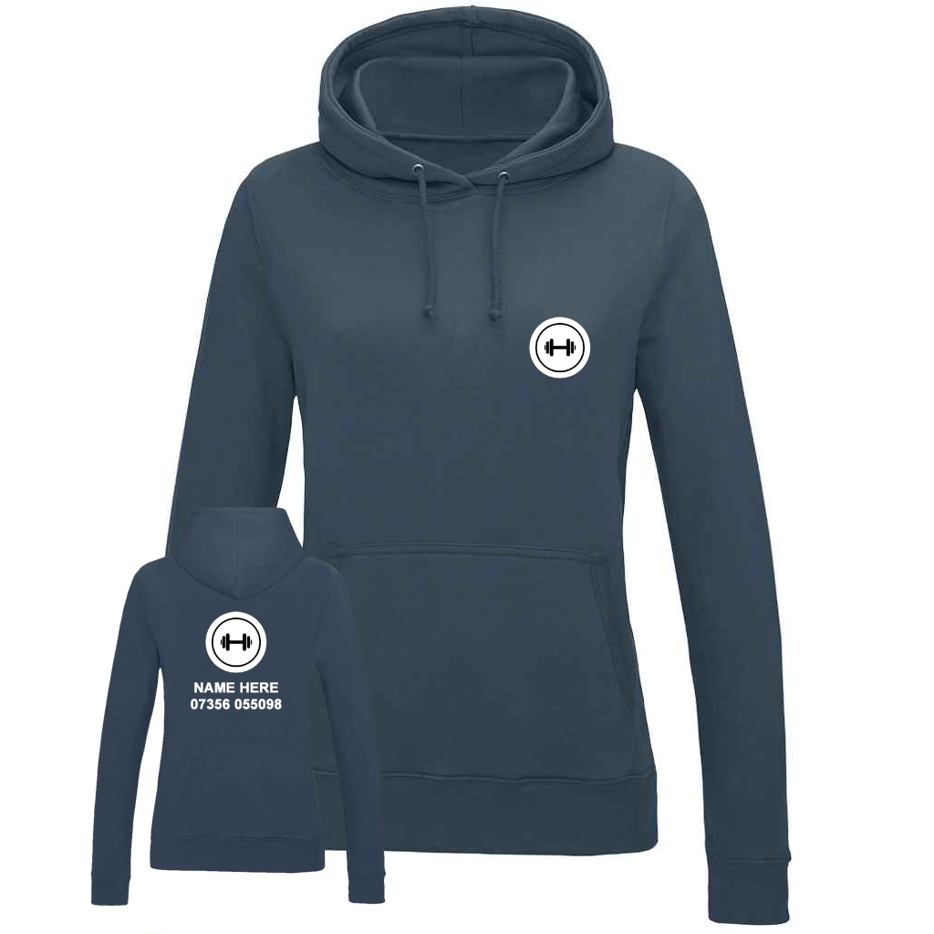 Personal Trainer Hoodie With Your Logo Front & Back - Ladies Fit