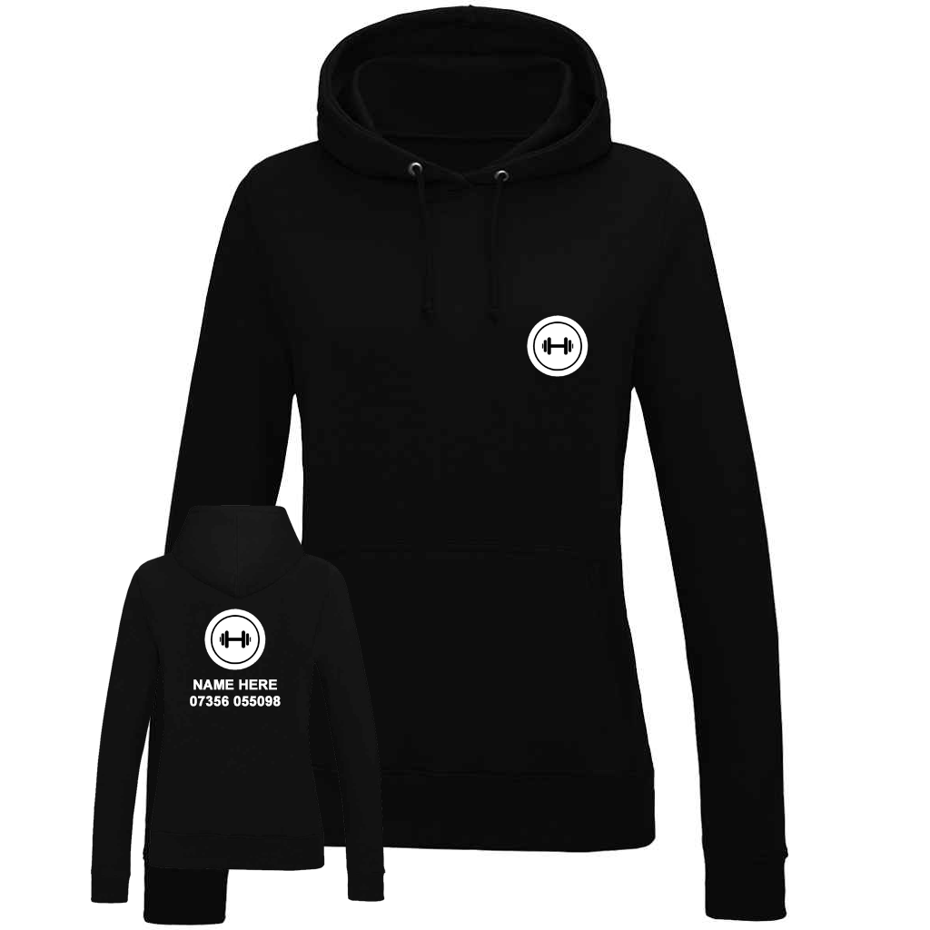 Personal Trainer Hoodie With Your Logo Front & Back - Ladies Fit