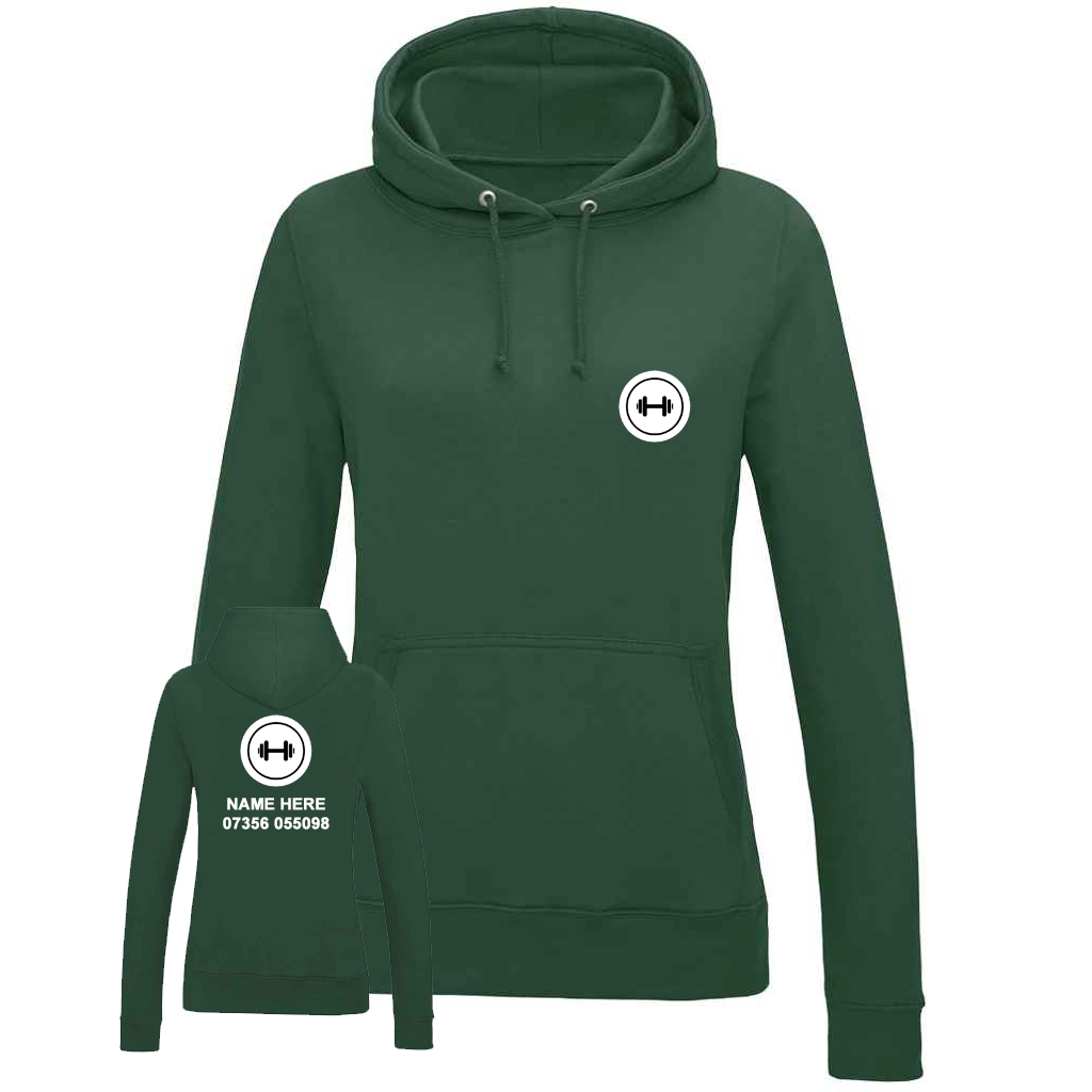 Personal Trainer Hoodie With Your Logo Front & Back - Ladies Fit