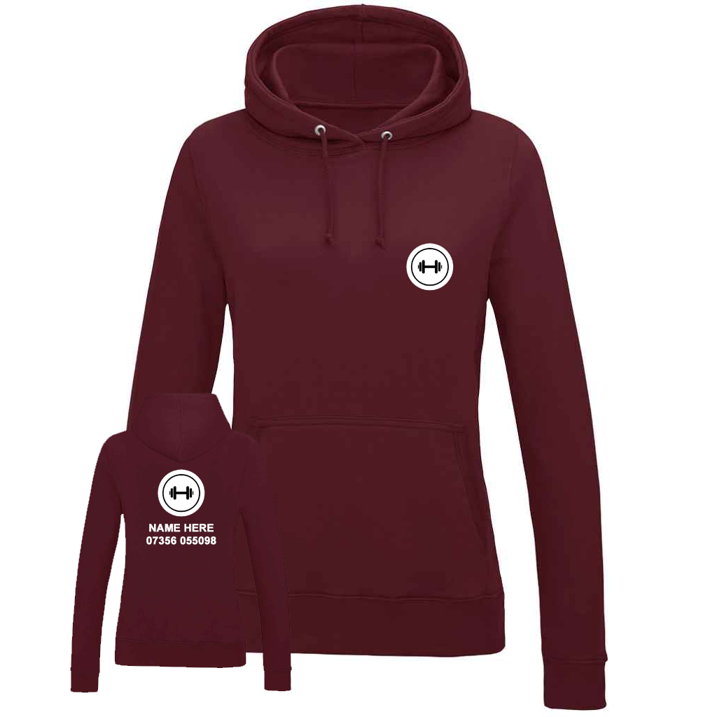 Personal Trainer Hoodie With Your Logo Front & Back - Ladies Fit