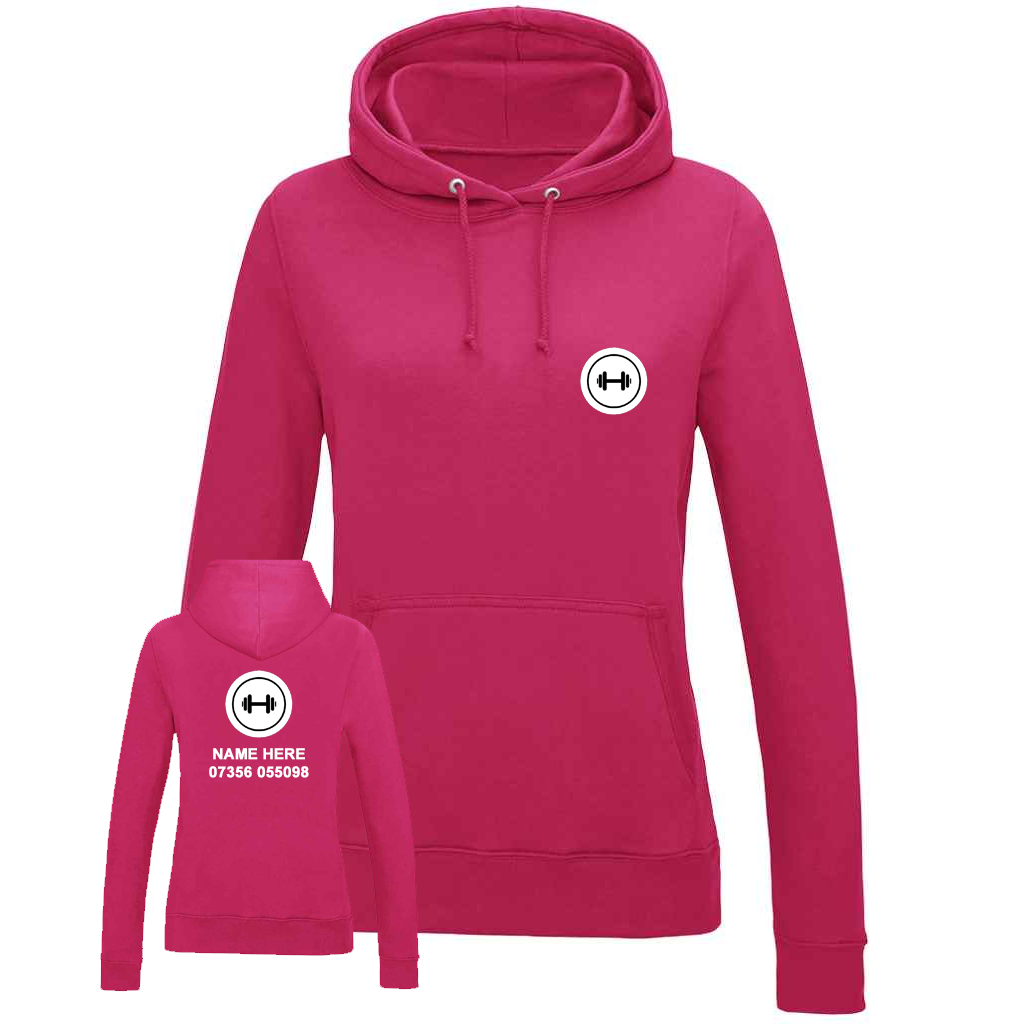 Personal Trainer Hoodie With Your Logo Front & Back - Ladies Fit
