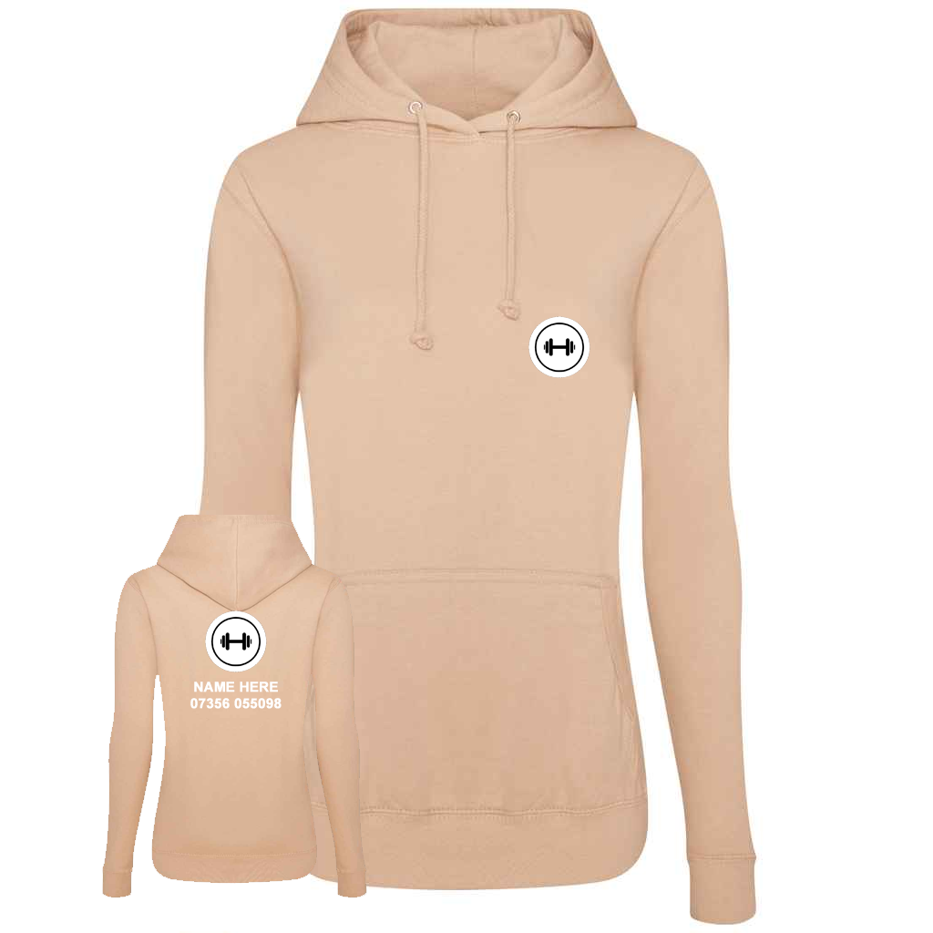 Personal Trainer Hoodie With Your Logo Front & Back - Ladies Fit