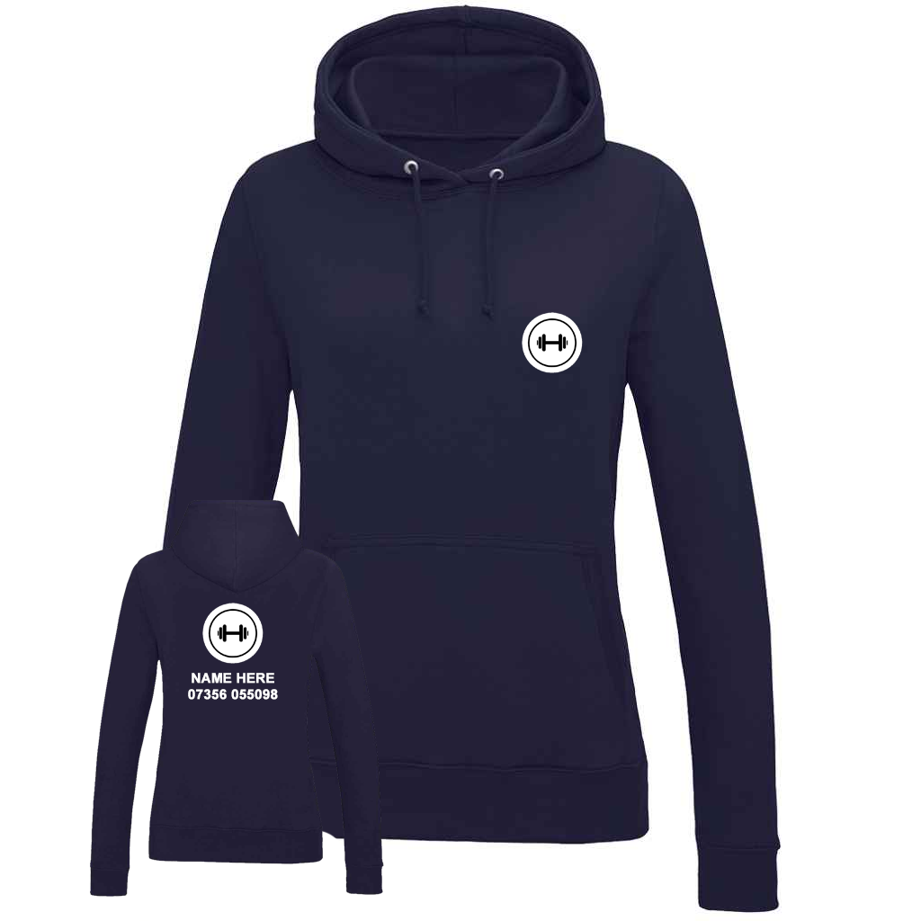 Personal Trainer Hoodie With Your Logo Front & Back - Ladies Fit