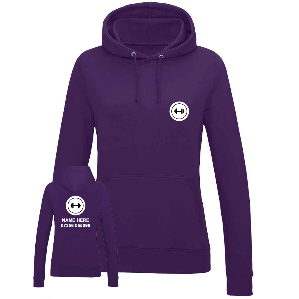 Personal Trainer Hoodie With Your Logo Front & Back - Ladies Fit