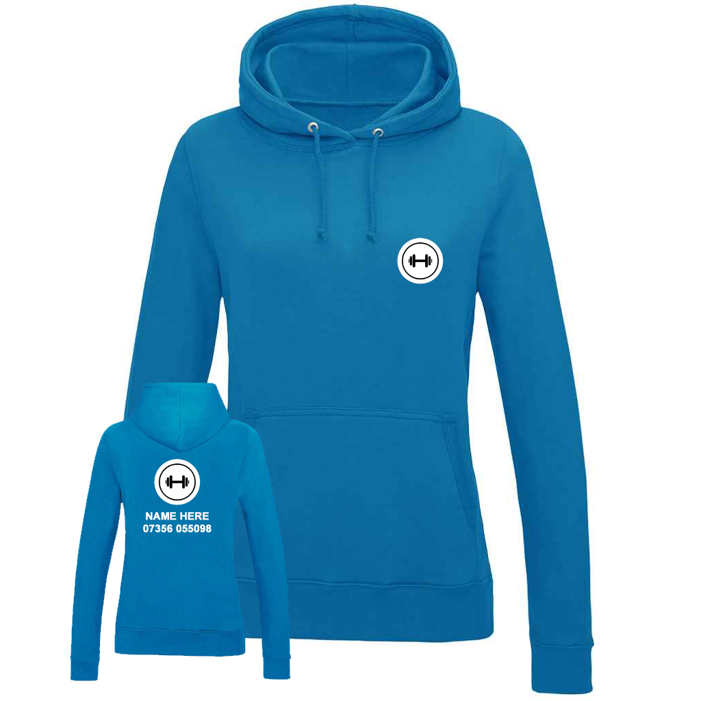 Personal Trainer Hoodie With Your Logo Front & Back - Ladies Fit