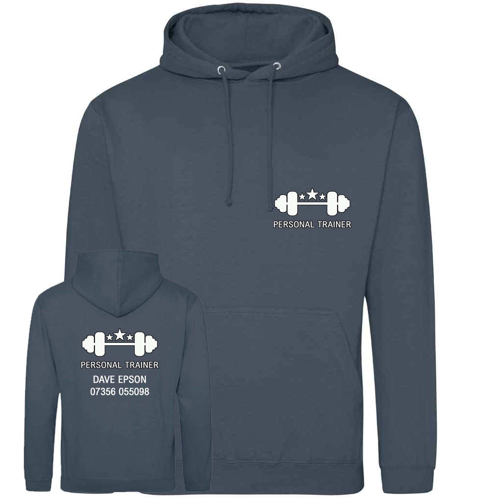 Personal Trainer Hoodie With Your Logo Front & Back – Mens Fit