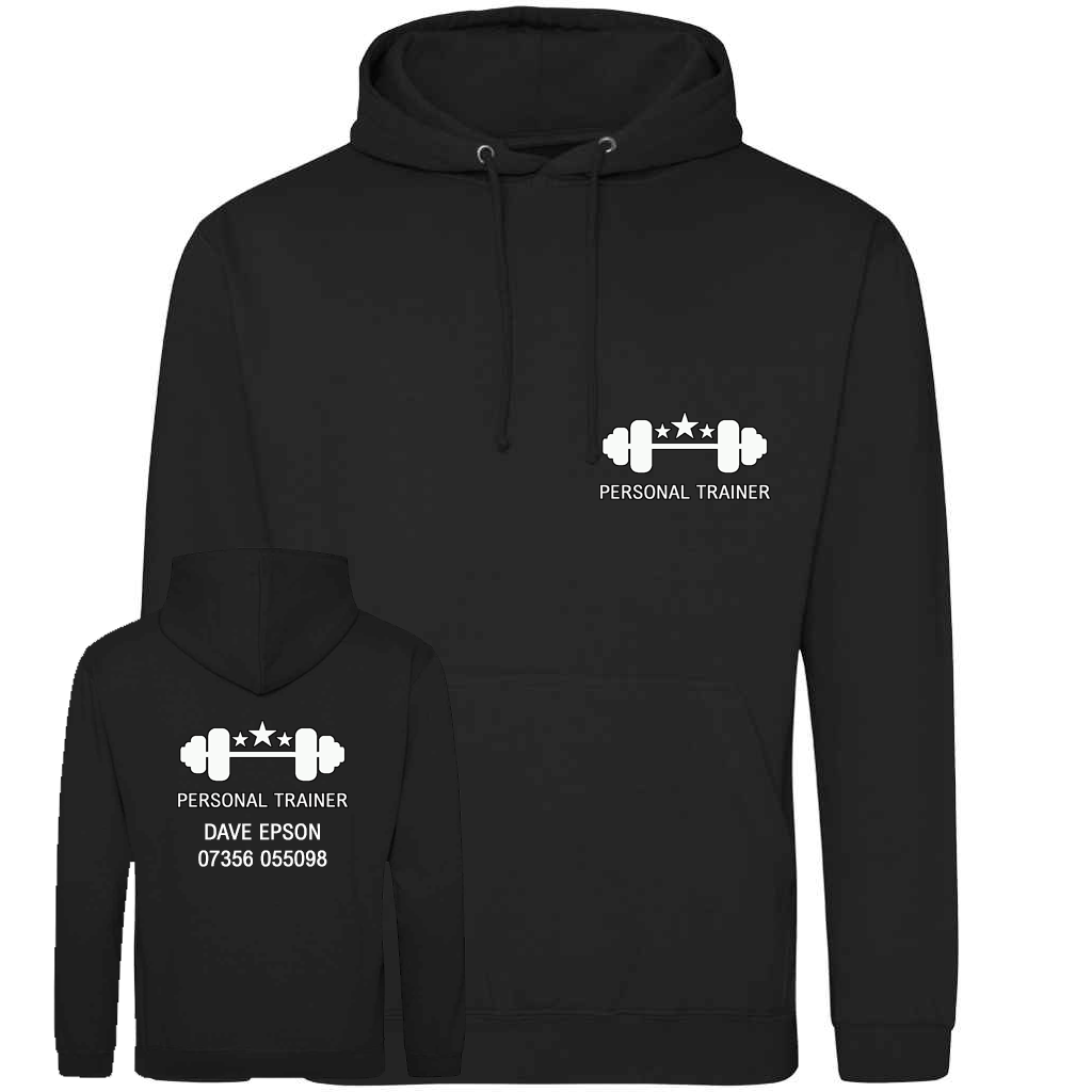 Personal Trainer Hoodie With Your Logo Front & Back – Mens Fit