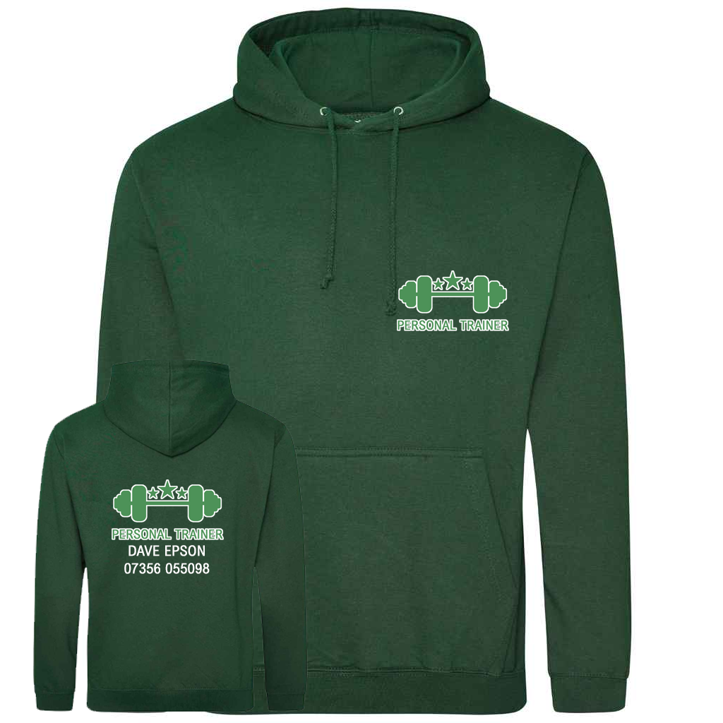 Personal Trainer Hoodie With Your Logo Front & Back – Mens Fit