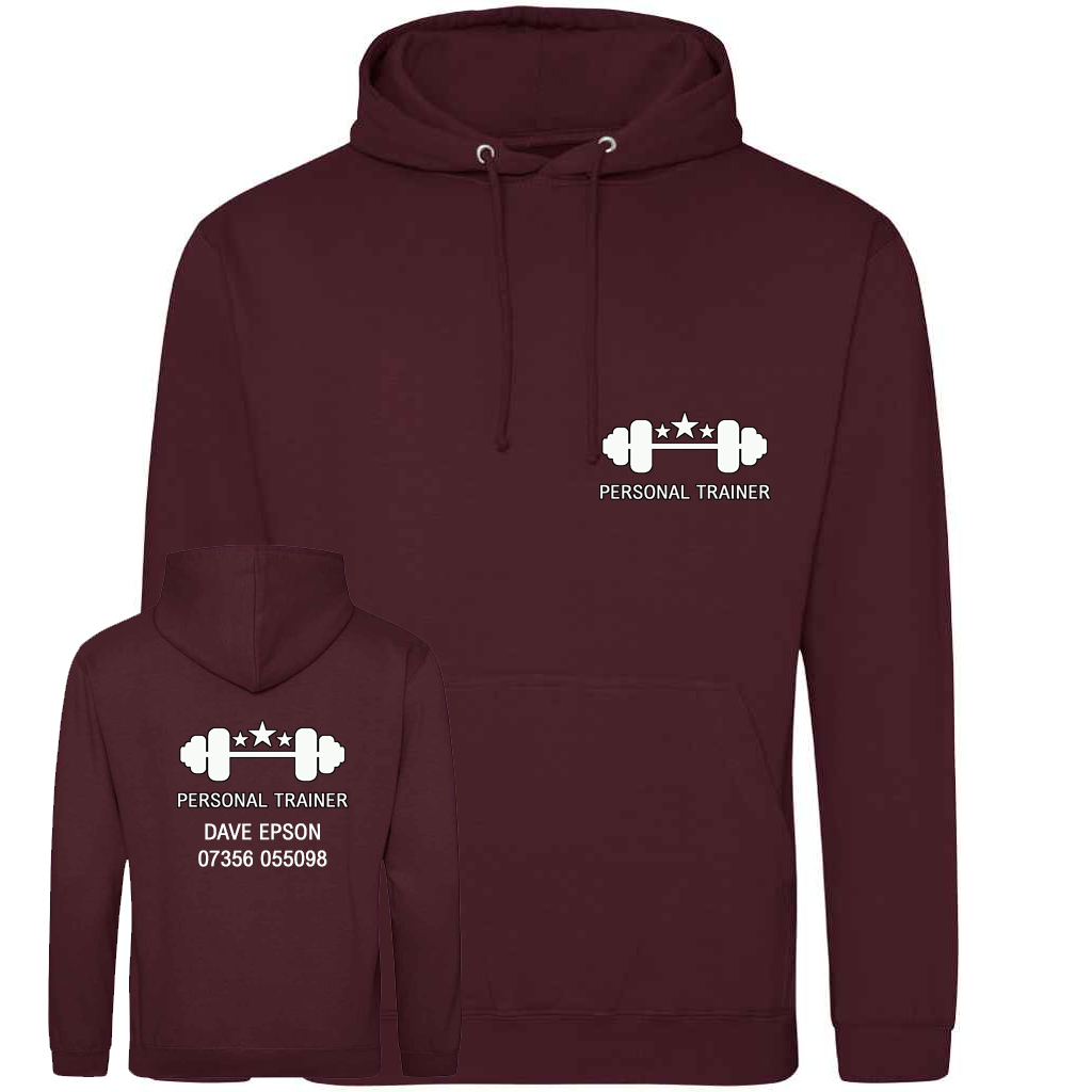 Personal Trainer Hoodie With Your Logo Front & Back – Mens Fit
