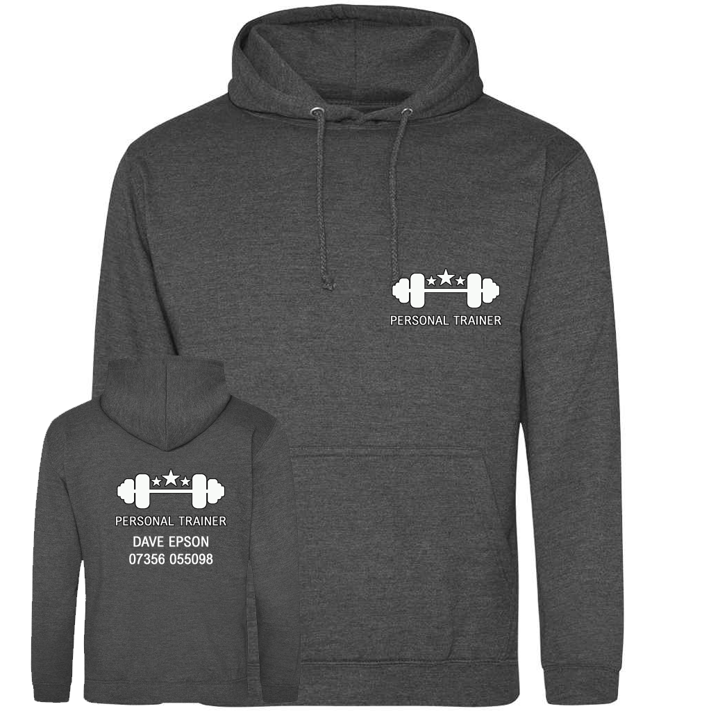 Personal Trainer Hoodie With Your Logo Front & Back – Mens Fit