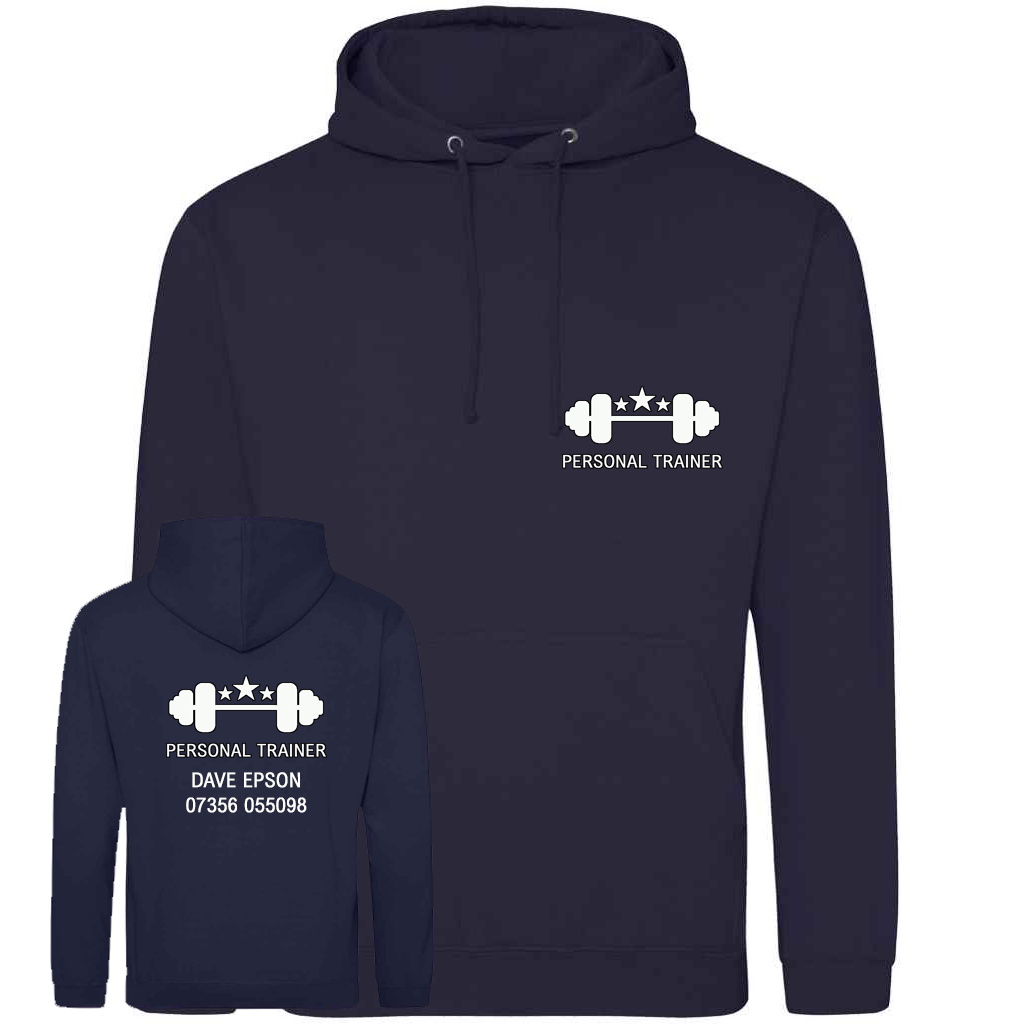 Personal Trainer Hoodie With Your Logo Front & Back – Mens Fit