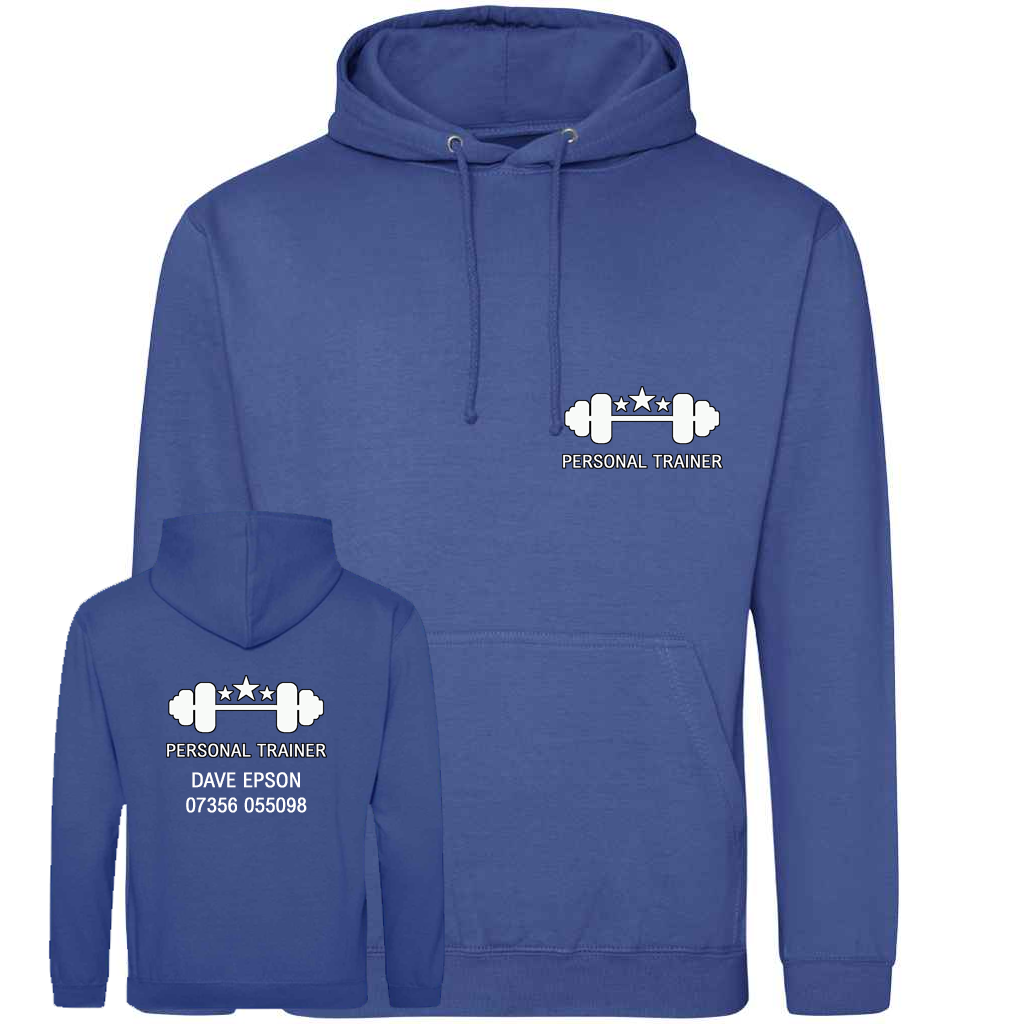 Personal Trainer Hoodie With Your Logo Front & Back – Mens Fit