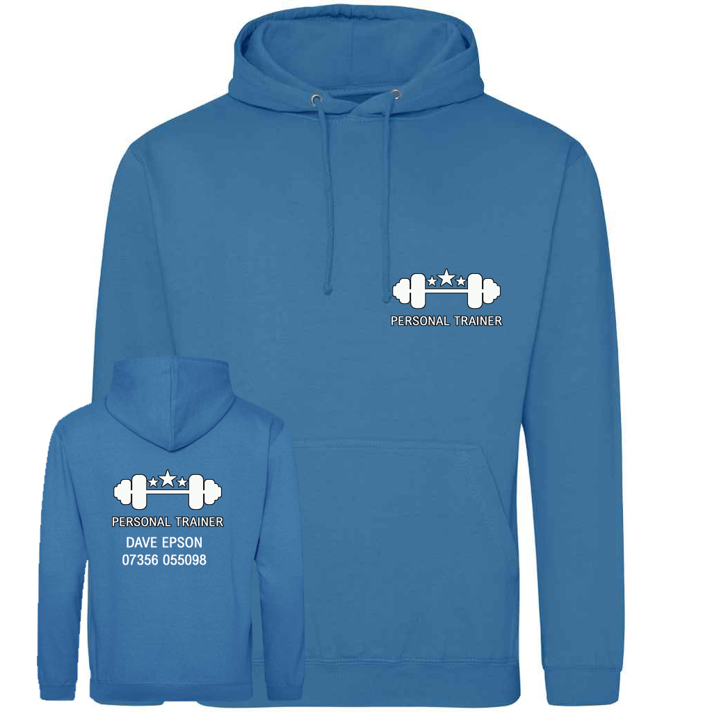 Personal Trainer Hoodie With Your Logo Front & Back – Mens Fit