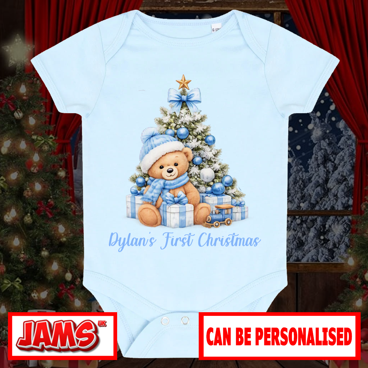First Christmas Teddy & Train Baby Grow
