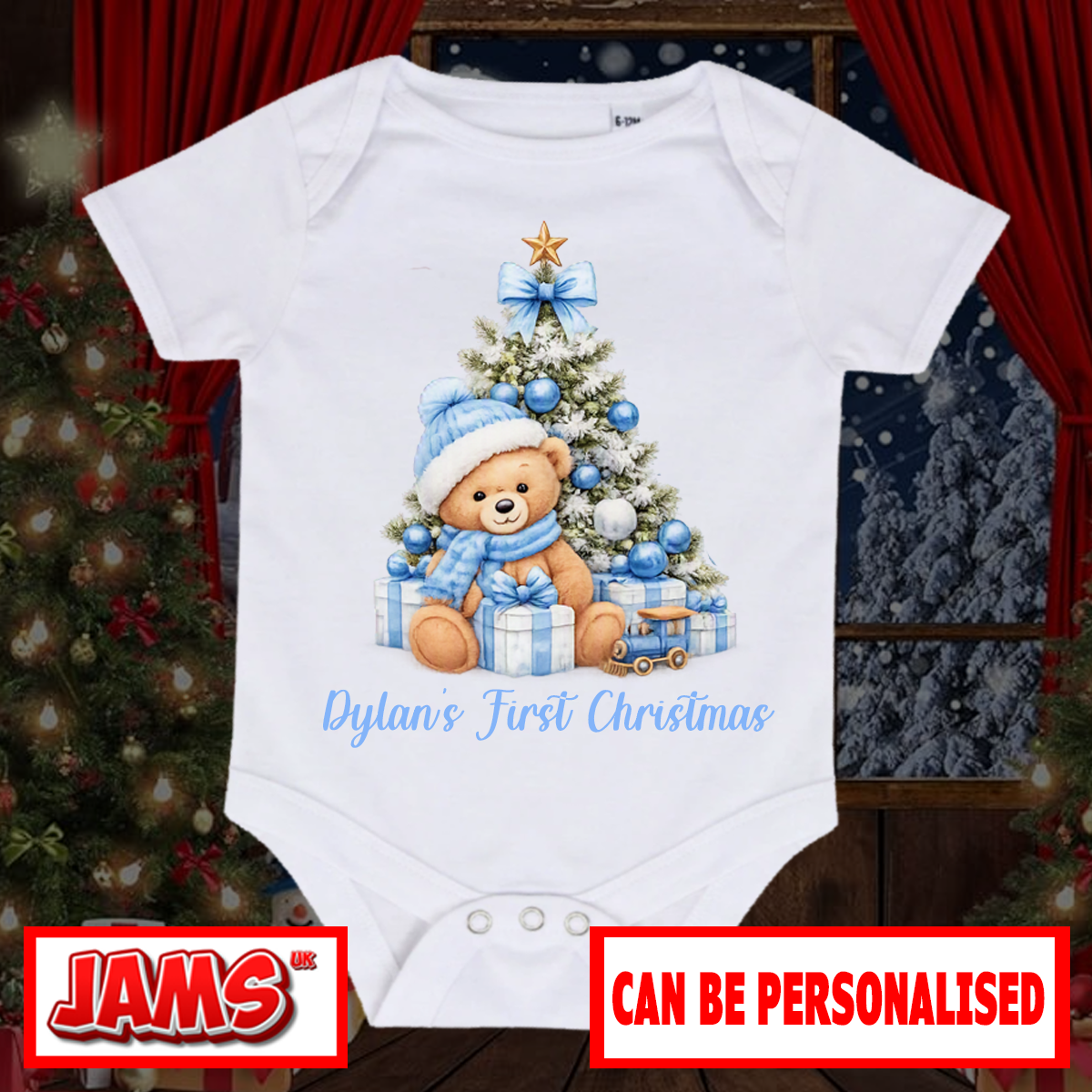 First Christmas Teddy & Train Baby Grow
