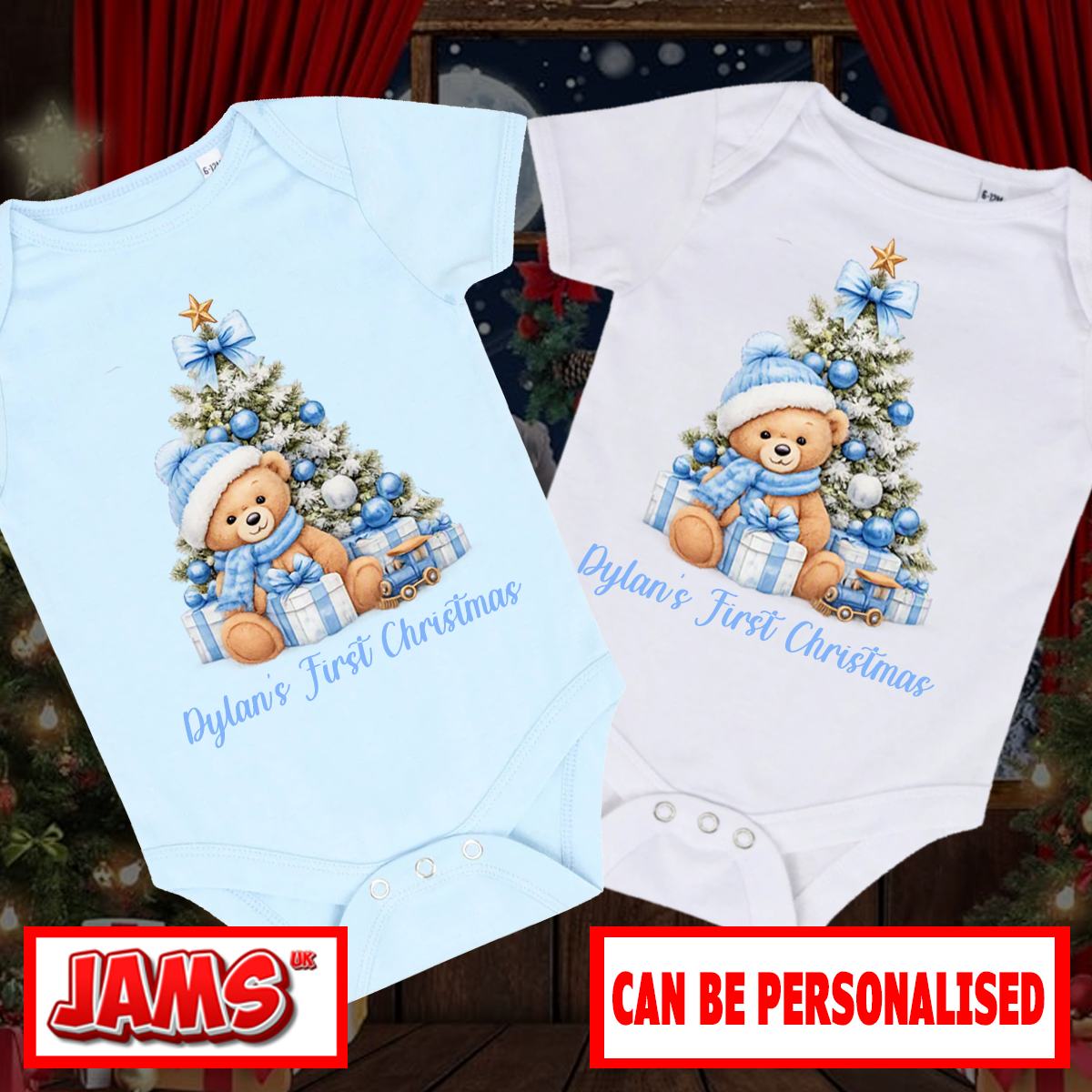 First Christmas Teddy & Train Baby Grow