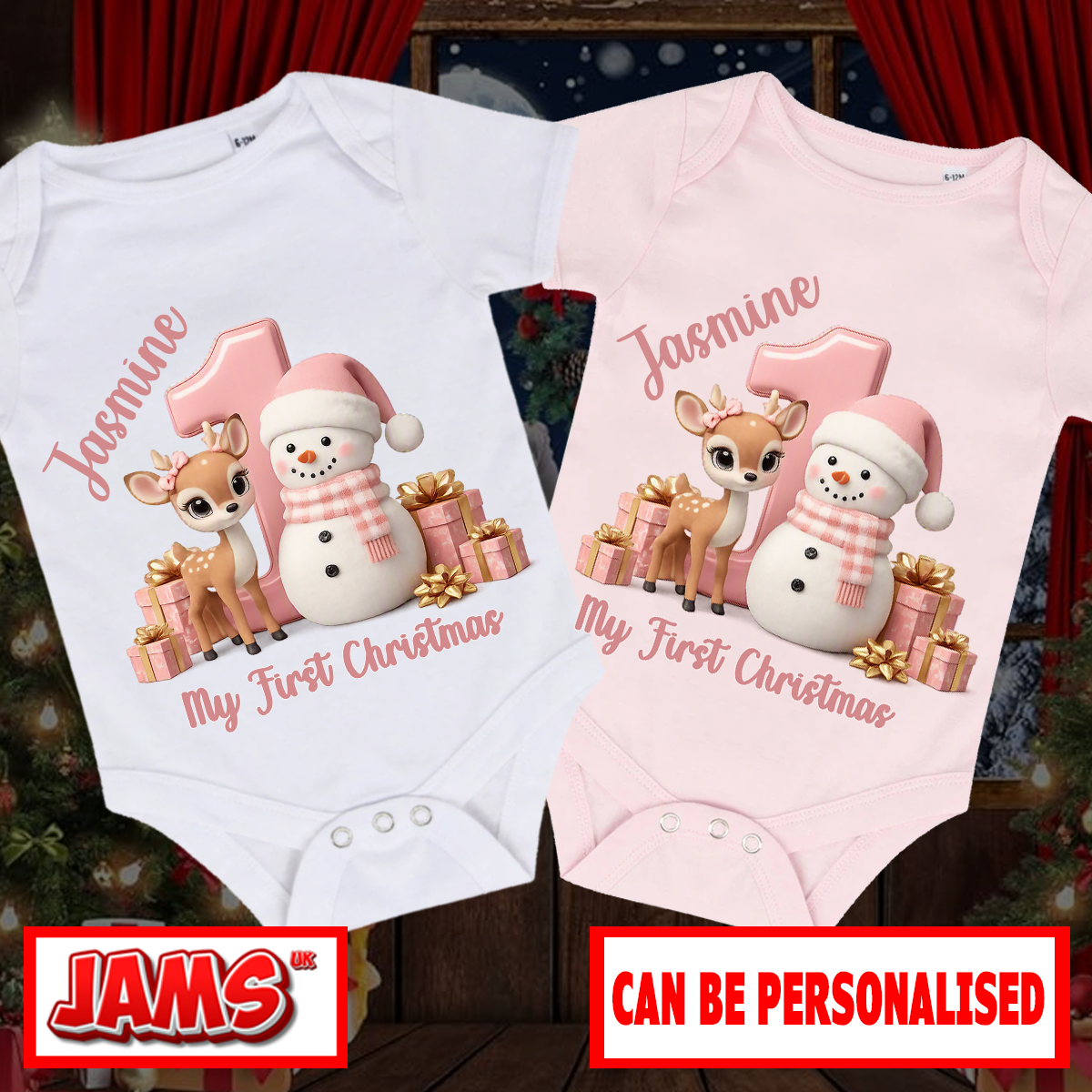First Christmas Snowman & Reindeer Baby Grow