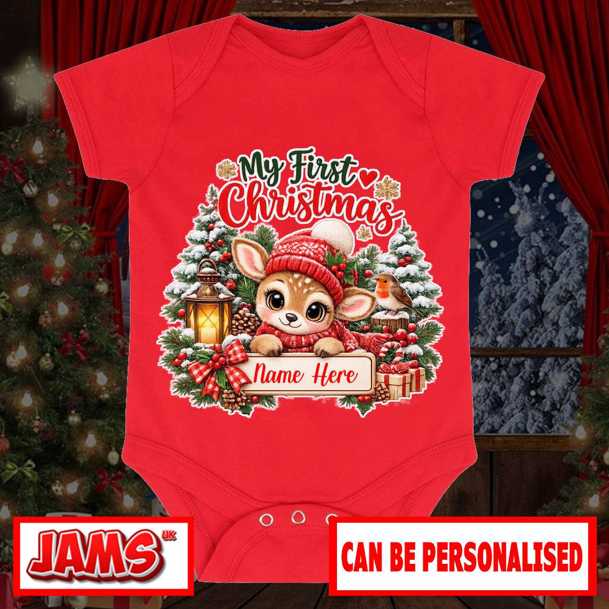 Festive Baby Deer Baby grow
