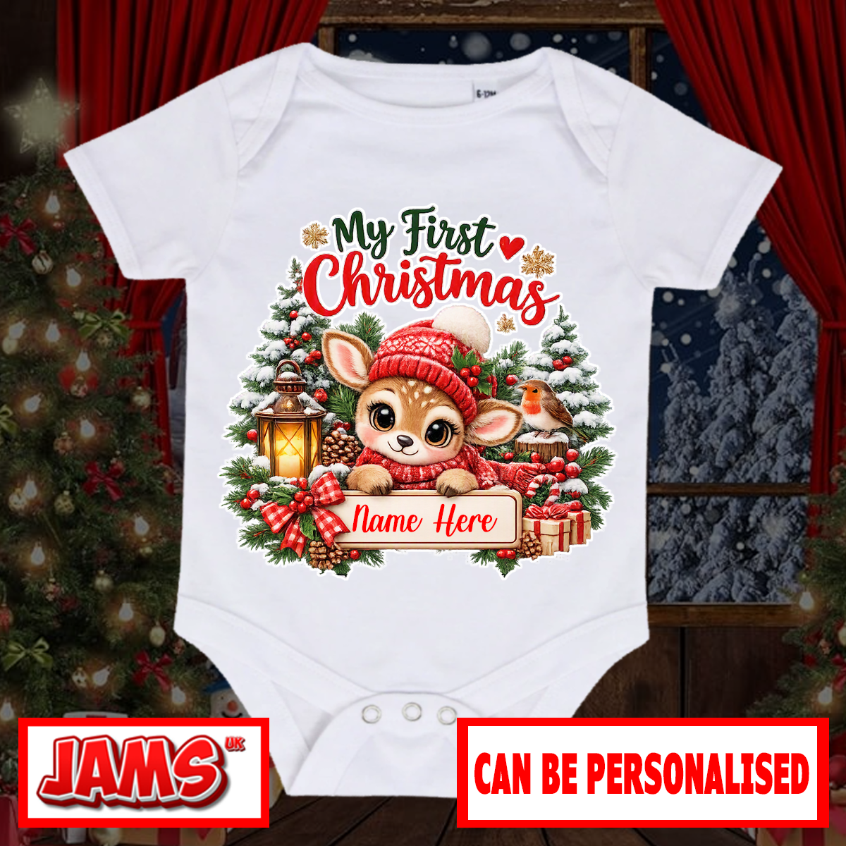 Festive Baby Deer Baby grow