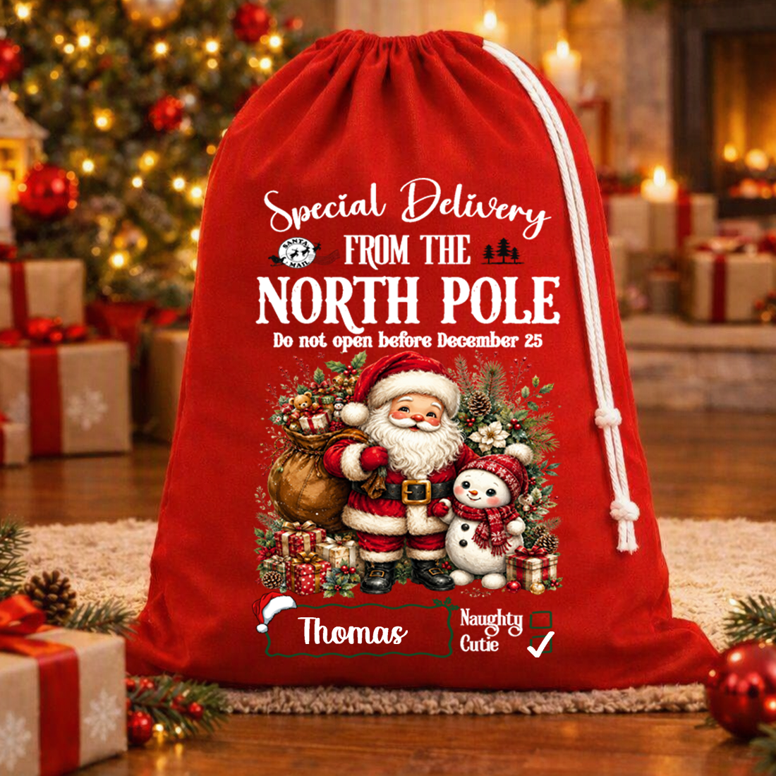 Special Delivery Santa Christmas Bag – Rope Drawstring