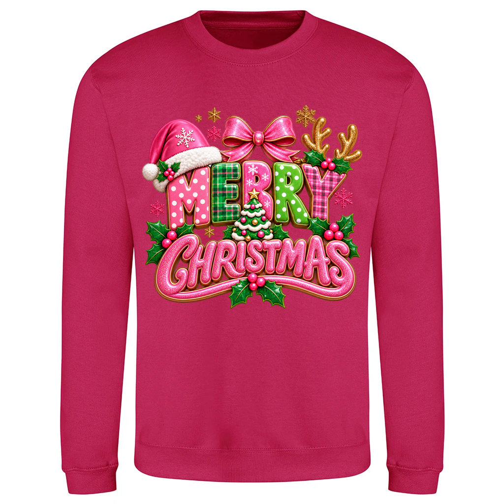 Merry Christmas Pink Antlers Sweatshirt